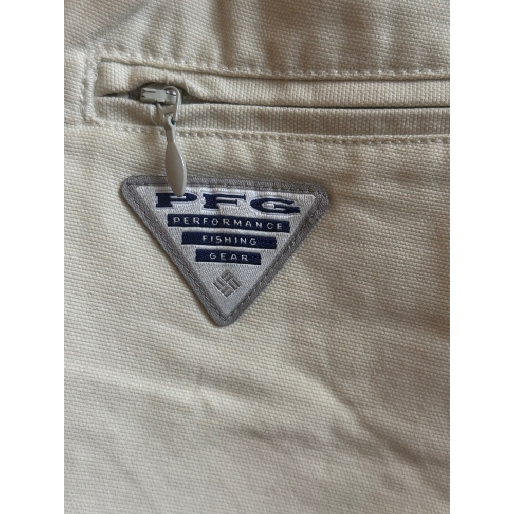 Columbia PFG Mens Fossil Beige Cotton Canvas Fishing Shorts UPF 50 Size M 7in - Picture 3 of 9